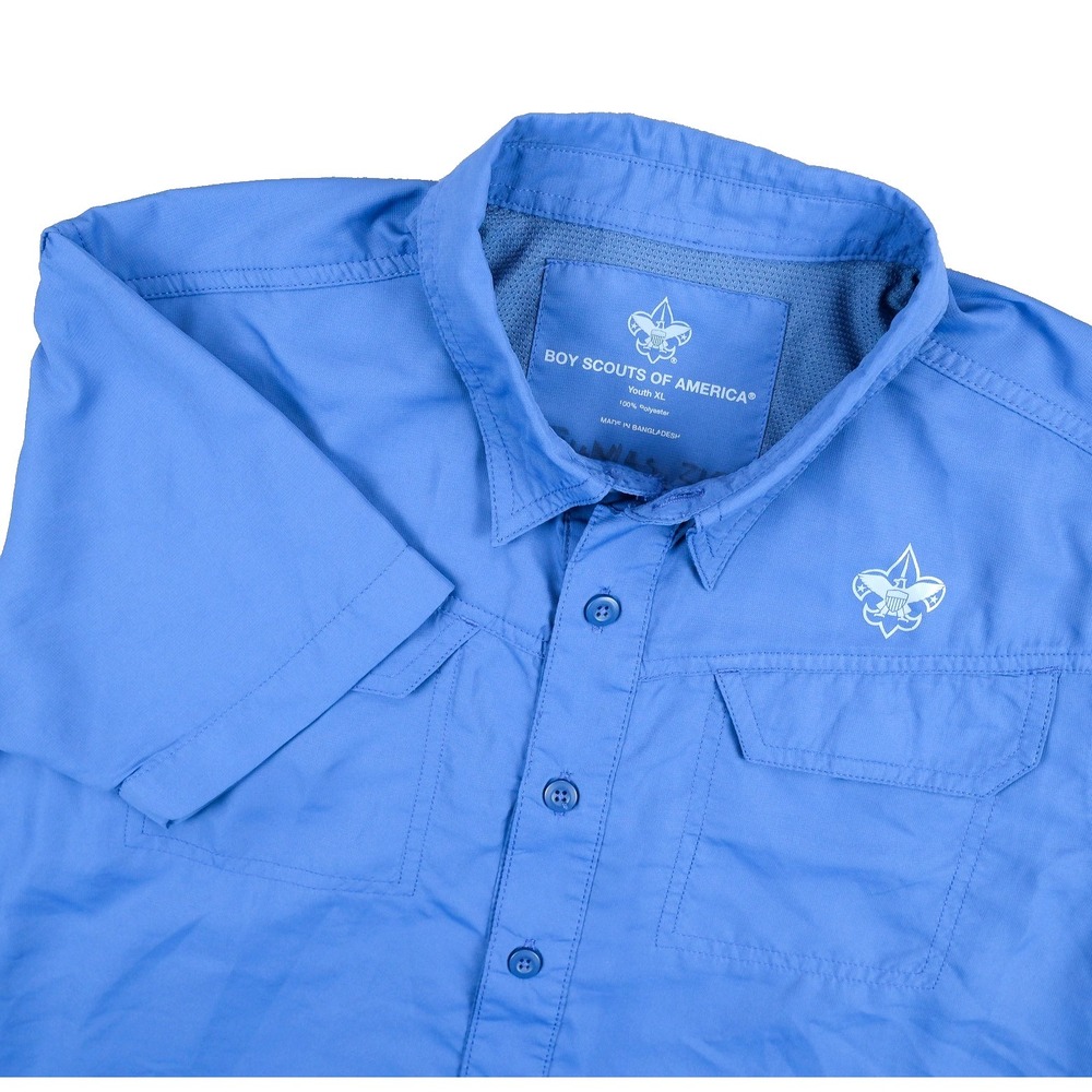 Boy Scouts of America Shirt Youth XL Blue 100% Polyester Vented UPF 40 Pockets